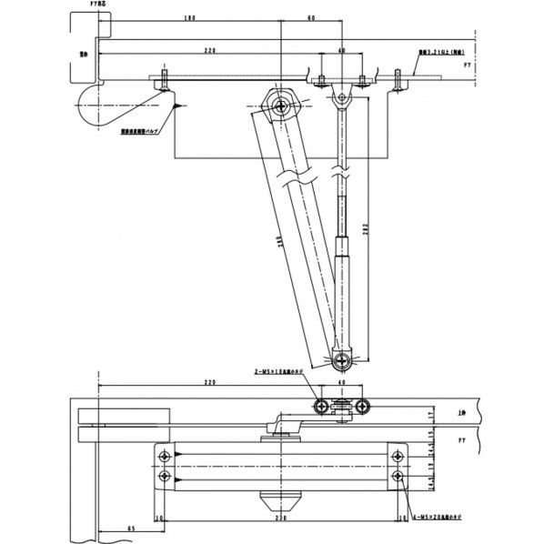 ドアクローザ パラレル型 段付ブラケット(木製枠・木製ドア用) バーントアンバー PS-7003AW 1個