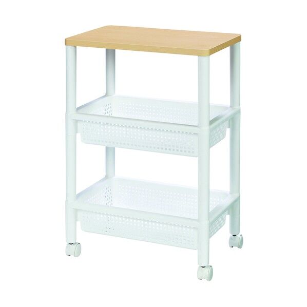 ウッドテーブルワゴン キャスター付き WTW-3S ホワイト 1