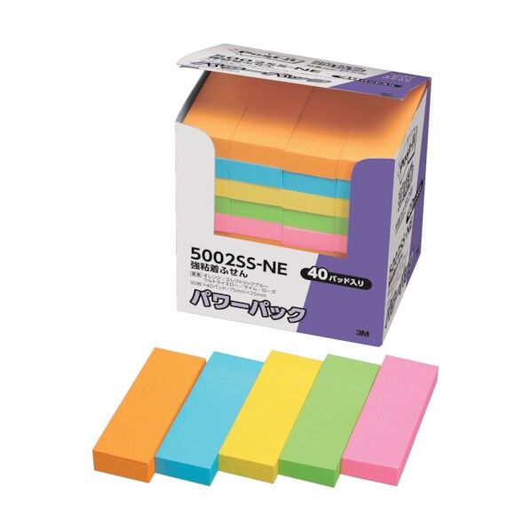 強粘着ふせん パワーパック 5色混色 5002SS-NE 3600枚