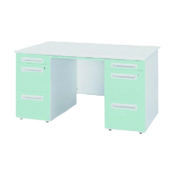 事務用デスク 両袖デスク 間口1400×奥行700×高さ720mm 色あさぎ 50CBH-147AAWWB 1点