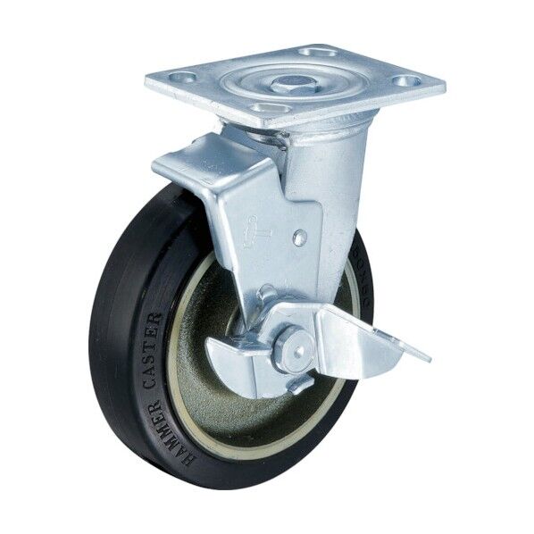 プレート式重荷重用キャスター 500BPS (鋳物ホイールゴム車) 自在ストッパー付