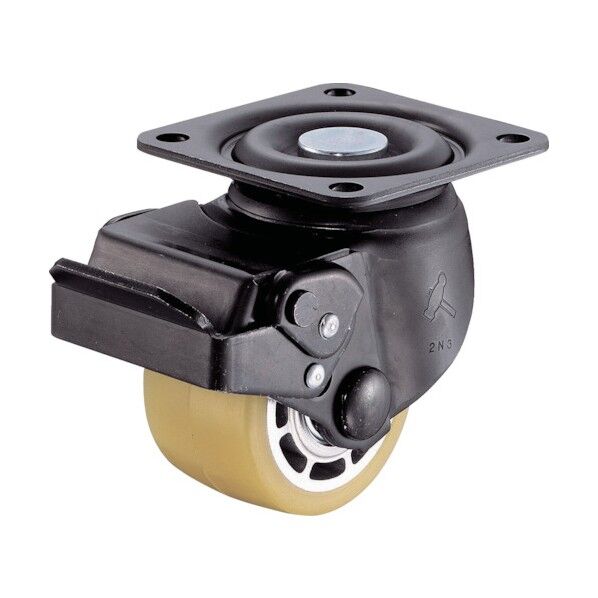 プレート式低床式重荷重用キャスター(アルミホイールウレタン車) 自在ストッパー付