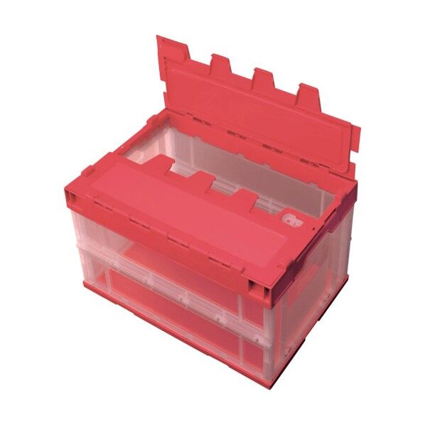 積水　ロック付フタ一体型オリコン　ＯＣ－５０Ｌ　透明レッド 4点