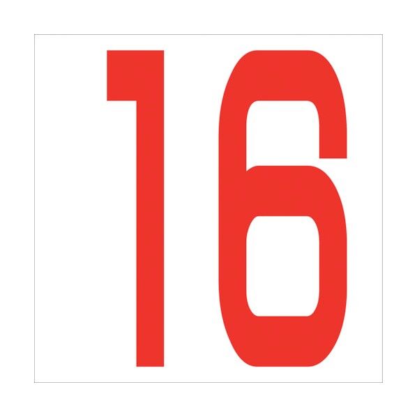 カッティングステッカー 数字16 文字高100mm 赤 6300005817 1点