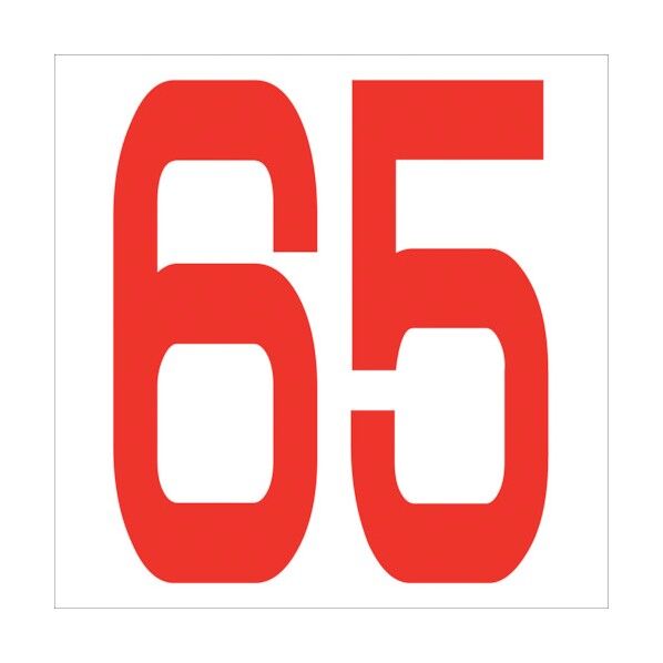 カッティングステッカー 数字65 文字高100mm 赤 6300005866 1点