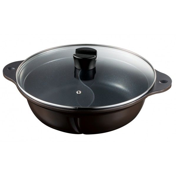 ガラス蓋付 二食鍋 26cm ブラウン 幅36×奥行30×高さ15cm ND-5742 1個