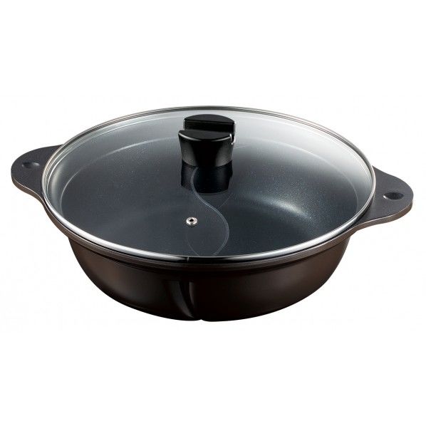 ガラス蓋付 二食鍋 ブラウン 幅33×奥行33×高さ11cm ND-5743 1個