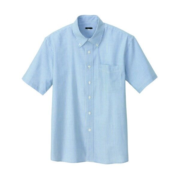 メンズ半袖オックスボタンダウンシャツ 107サックスストライプ L 7872 1