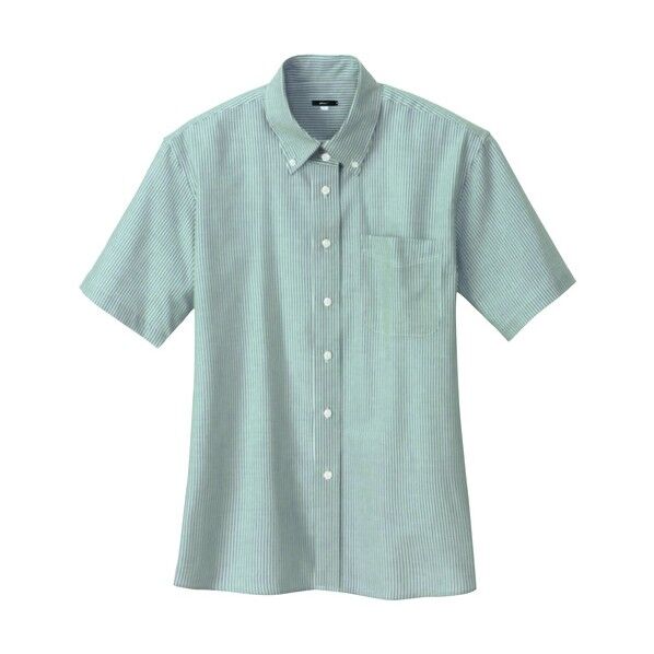 レディース半袖オックスボタンダウンシャツ 104グレーストライプ M 7873 1