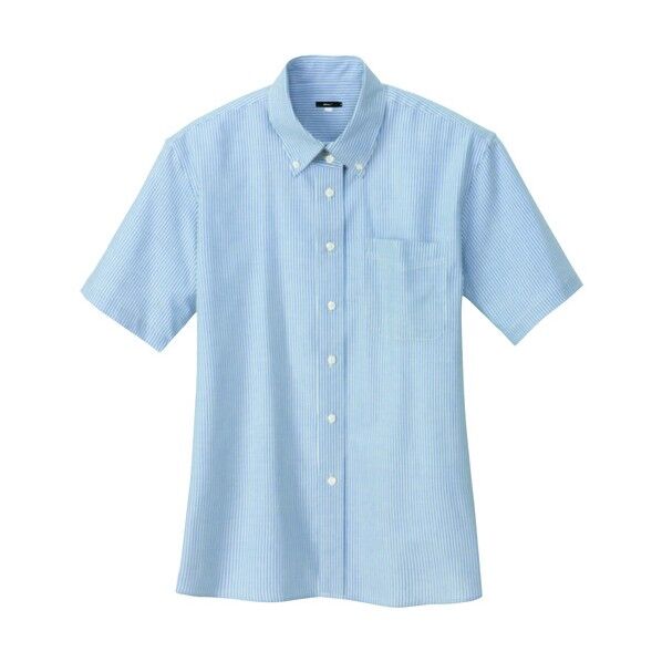 レディース半袖オックスボタンダウンシャツ 107サックスストライプ 4L 7873 1