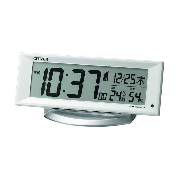 電波目覚まし時計 温湿度計付き 暗所自動点灯機能 白 8RZ202-003 1個