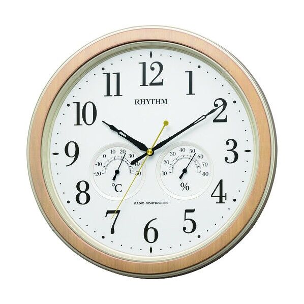 リズム 電波 壁掛け時計 温湿度計付き 連続秒針 ブラウン φ330x44.8 8MY553SR23 1個