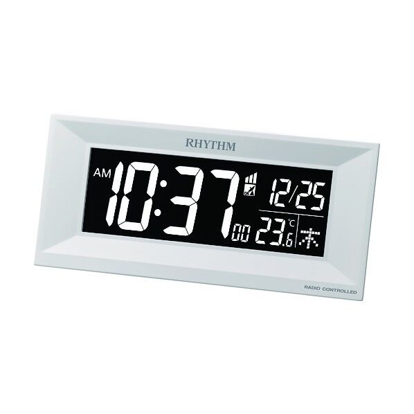 リズム 電波 壁掛け・置き時計 温湿度計付き 365色LED AC電源 白 68*150*30
