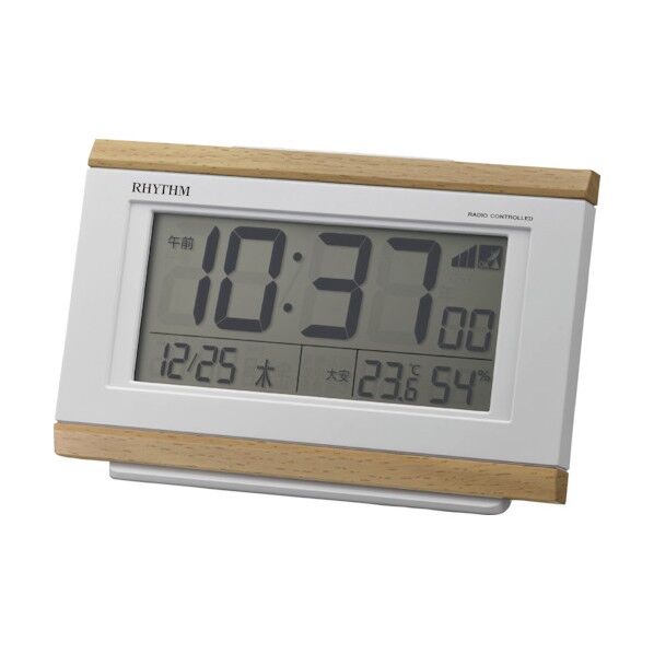 リズム 電波 目覚まし時計 温湿度計付き ブラウン