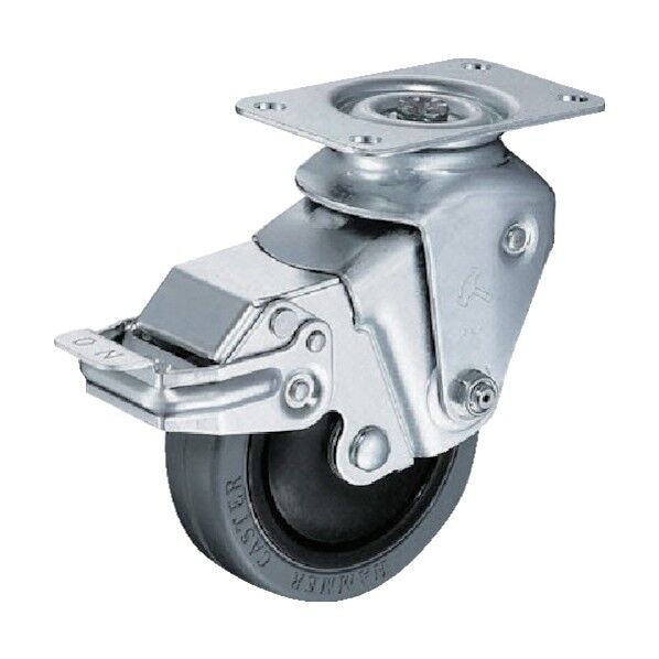 プレート式クッションキャスター(ナイロンホイールゴム車) 自在ストッパー付