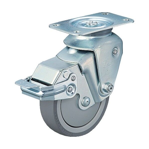 プレート式クッションキャスター(ナイロンホイールウレタン車) 自在ストッパー付