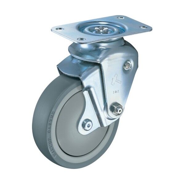 プレート式クッションキャスター(ナイロンホイールウレタン車) 自在