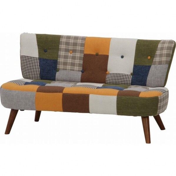 フジボウエキ ソファ2p デイジー パッチワーク ブルーイエロー 約幅1230×奥行670×高さ680mm パッチワーク 36218 1台...