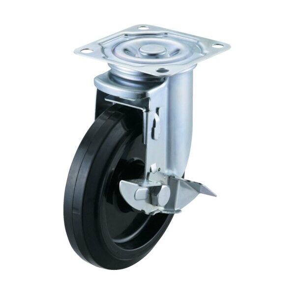 プレート式エアーキャスター (ナイロンホイールゴム車) 自在ストッパー付