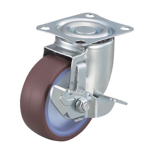 プレート式エアーキャスター (ナイロンホイールウレタン車) 自在ストッパー付