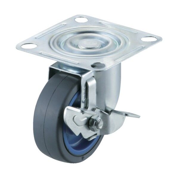 プレート式エアーキャスター (ナイロンホイールゴム車) 自在ストッパー付