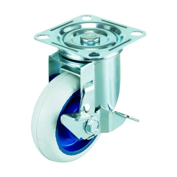 プレート式エアーキャスター (ナイロンホイールゴム車) 自在ストッパー付