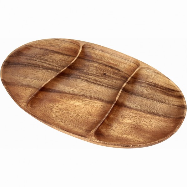 アカシアオーバルトレー 3仕切り付 ブラウン #REF! 30154  SS13038 1個