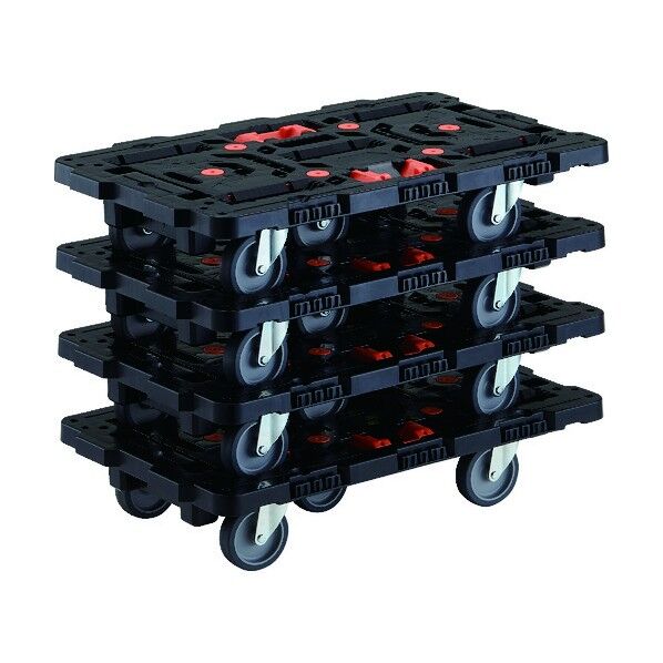 連結型樹脂製平台車ビートル(平台車・4台マトメ買イ・トメタロウ付) オール自在タイプ ブラック BT700J5-E100T-M4 4台