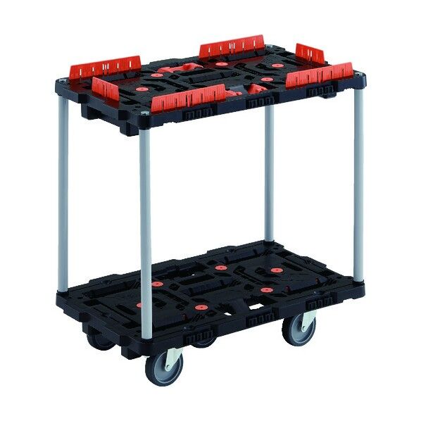 連結式樹脂製2段台車 ビートル 自在5輪 柵 トメタロウ付 ハンドルナシ 700×450 BT720KJ5-E100T 1点