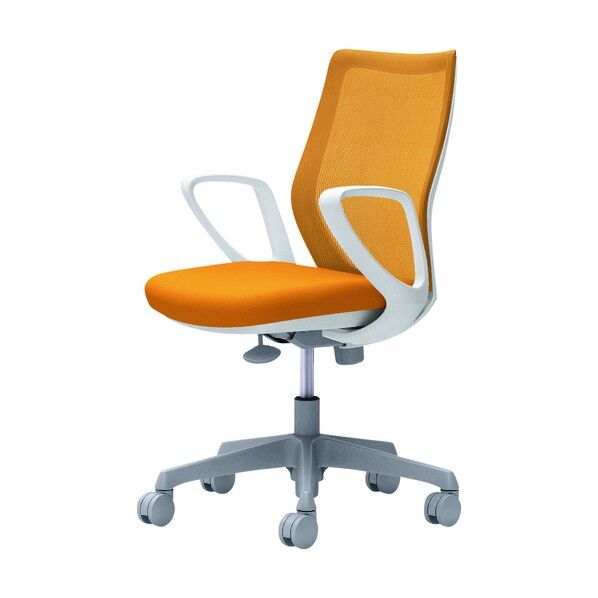 CG-M 固定肘 背メッシュ ハンガー無 ホワイトボディ ナイロンキャスター オレンジ CG21WR FZK8 1点