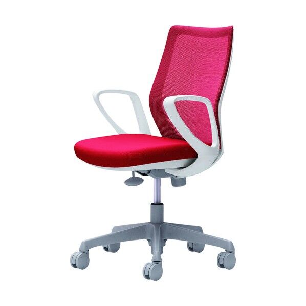 CG-M 固定肘 背メッシュ ハンガー無 ホワイトボディ ナイロンキャスター レッド CG21WR FZK9 1点