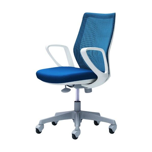 CG-M 固定肘 背メッシュ ハンガー無 ホワイトボディ ゴムキャスター ミディアムブルー CG21XR FZK3 1点