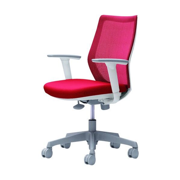 CG-M 可動肘 背メッシュ ハンガー無 ホワイトボディ ナイロンキャスター レッド CG91WR FZK9 1点