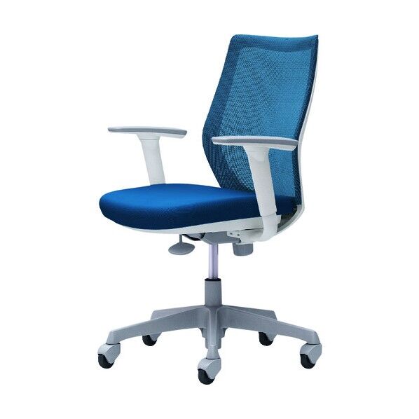 CG-M 可動肘 背メッシュ ハンガー無 ホワイトボディ ゴムキャスター ミディアムブルー CG91XR FZK3 1点