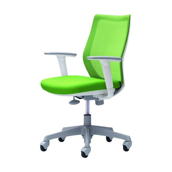 CG-M 可動肘 背メッシュ ハンガー無 ホワイトボディ ゴムキャスター ライムグリーン CG91XR FZK5 1点