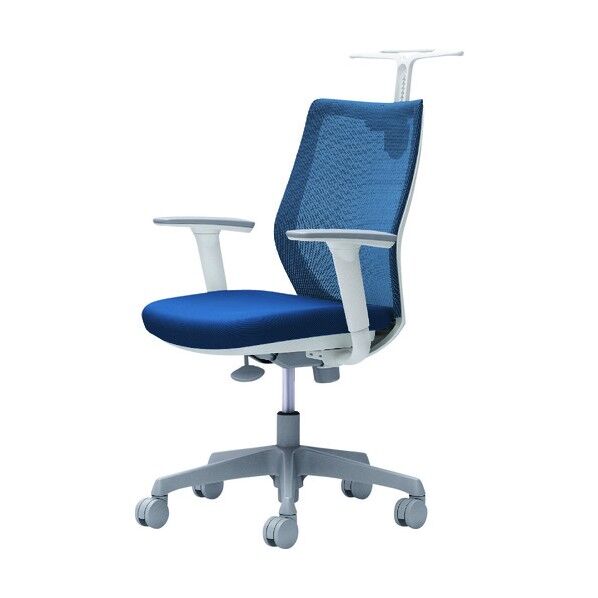 CG-M 可動肘 背メッシュ ハンガー有 ホワイトボディ ナイロンキャスター ミディアムブルー CG92WR FZK3 1点