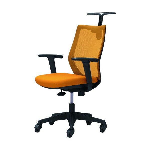 CG-M 可動肘 背メッシュ ハンガー有 ブラックボディ ゴムキャスター オレンジ CG92JR FZK8 1点