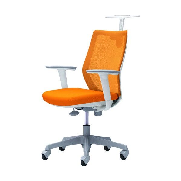 CG-M 可動肘 背メッシュ ハンガー有 ホワイトボディ ゴムキャスター オレンジ CG92XR FZK8 1点