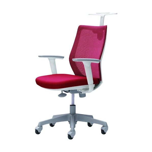 CG-M 可動肘 背メッシュ ハンガー有 ホワイトボディ ゴムキャスター レッド CG92XR FZK9 1点