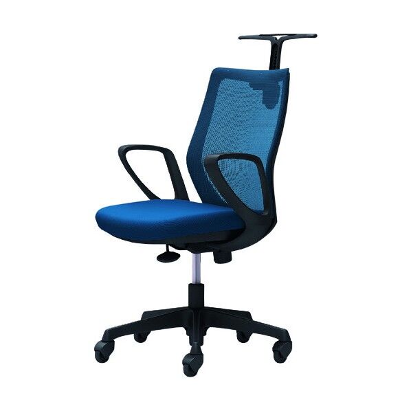 CG-M 固定肘 背メッシュ ハンガー有 ブラックボディ ゴムキャスター ミディアムブルー CG22JR FZK3 1点