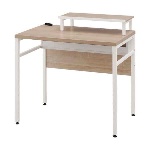 288716 電源タップ収納デスク モニター台付 ライトナチュラル/ホワイト CSD-800M-W 1点