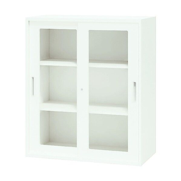 ガラス引違い書庫(枠付) 900×400×1050 CWS-0911HG-WW 1点