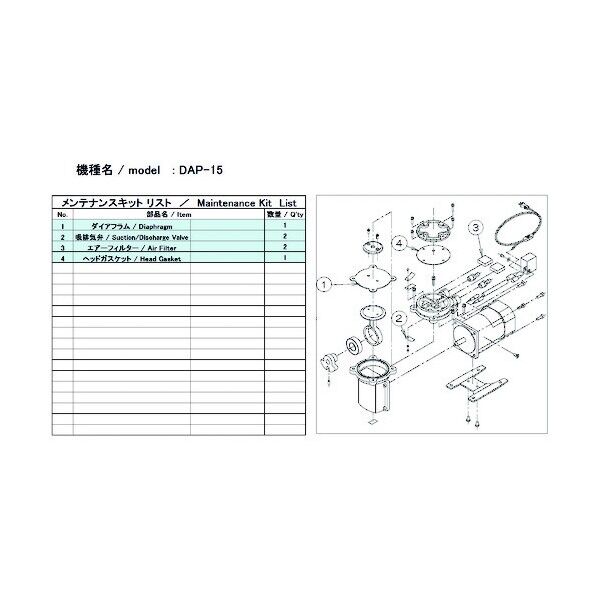 小型ドライ真空ポンプ用メンテナンスキット DAPシリーズ用