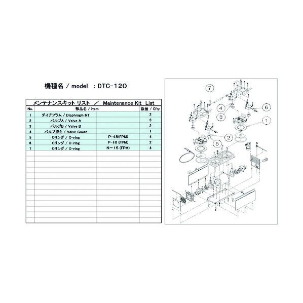 小型ドライ真空ポンプ用メンテナンスキット DTCシリーズ用