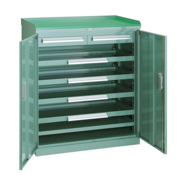 スライド工具キャビネット DX型 (こぼれ止め天板タイプ) 両開扉タイプ