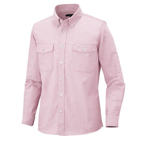 長袖オックスボタンダウンシャツ（両ポケットフラップ付）（男女兼用） 060ピンク S 7880 1