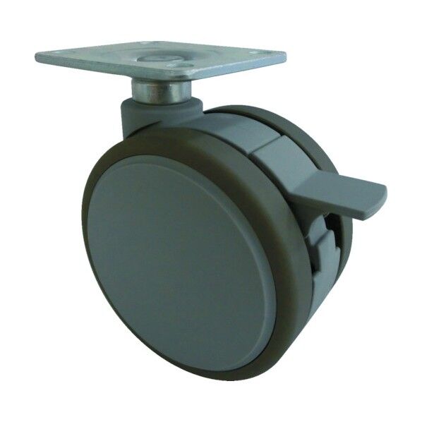 プレート式双輪キャスター(エラストマー車) 自在ストッパー付