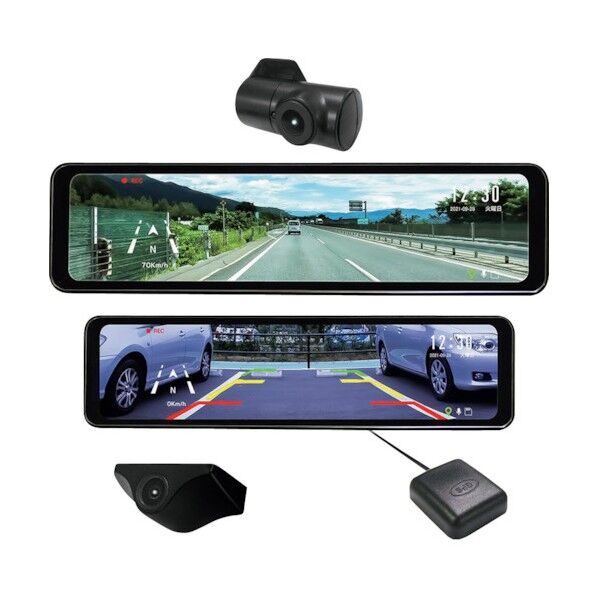 . 【日本製・3年保証】前後2カメラ・ルームミラー型ドライブレコーダー FC-DR-MS22(W) 1点