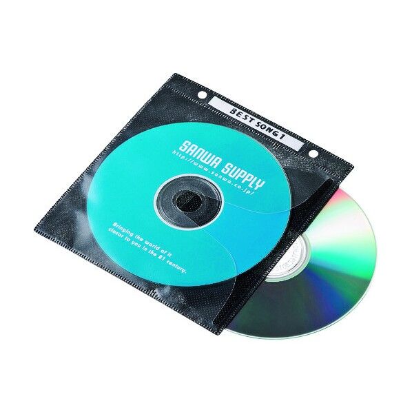 DVD・CD不織布ケース リング穴付・ブラック FCD-FR50BKN 50個