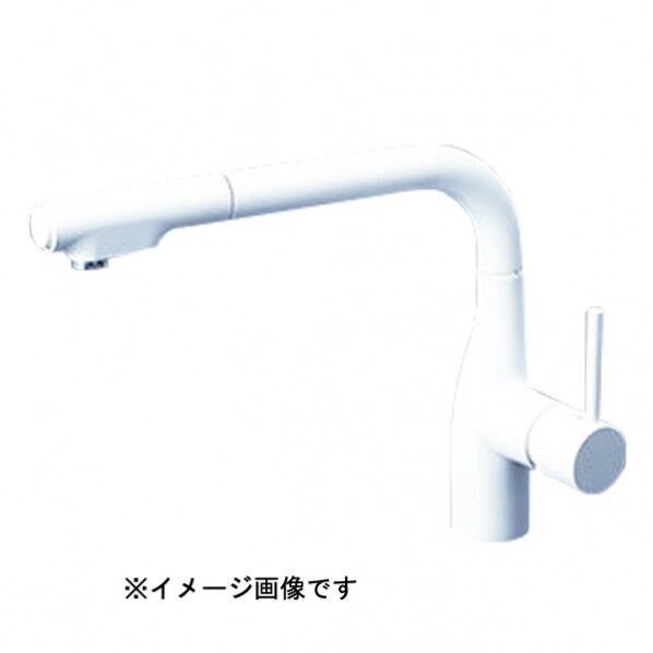 シングルシャワー付混合栓(eレバー・回転規制)マットホワイト